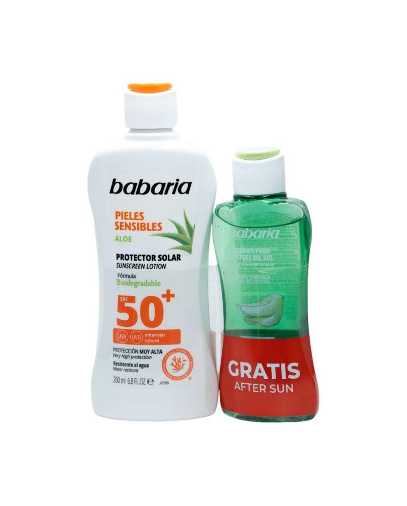 Babaria Aloe Protector Solar Spf50+ Piel Sensible Resistente Al Agua 200Ml + Balsamo After Sun 1U
