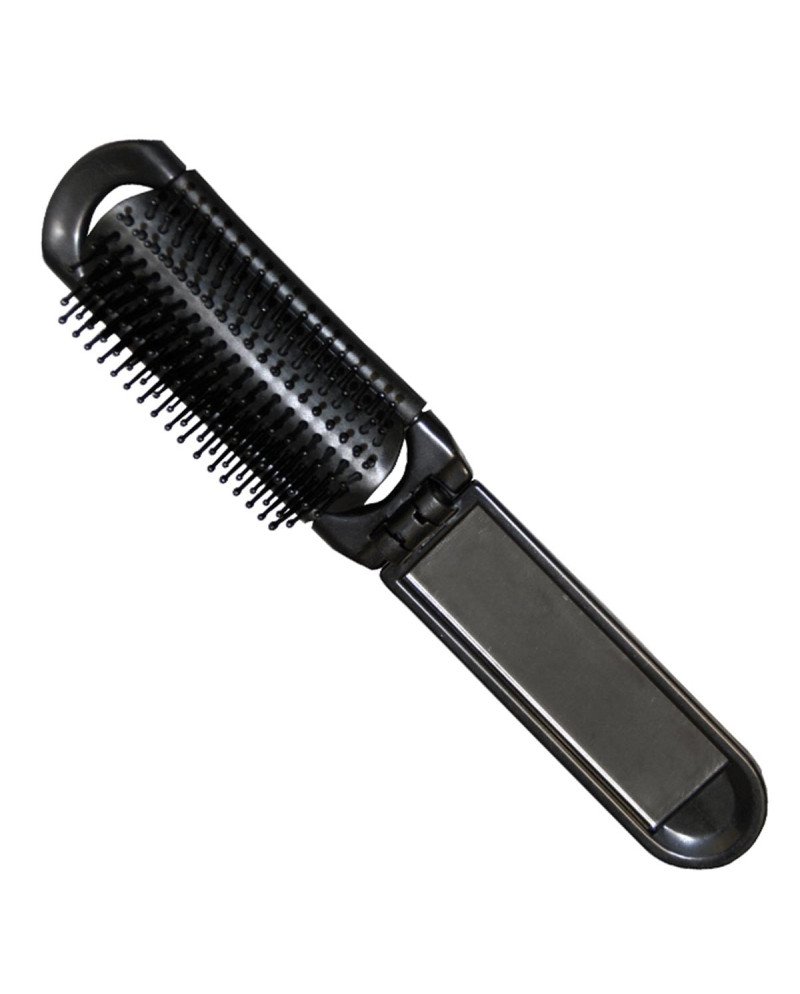 Eurostil Plegable Negro Negro Cepillo De Pelo Con Espejo Negro Negro 1Un