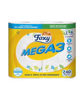 MEGA3 papel cocina triple duración 2 rollos