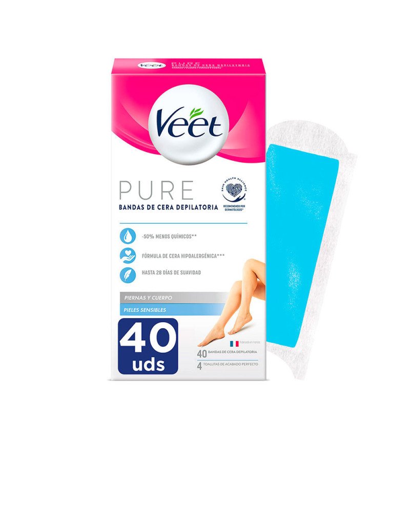 BANDAS DE CERA PURE corporal piel sensible 40 u