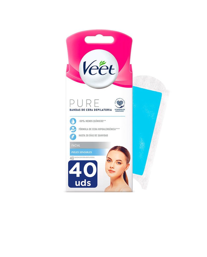 BANDAS DE CERA PURE facial piel sensible 40 u