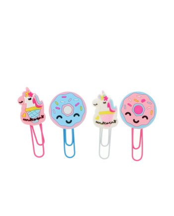 CLIPS UNICORNOS Y DONUTS 6 x 2,5 cm 4 u