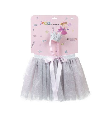 TUTÚ PLATEADO Y CINTA CON CORONA lote 2 pz