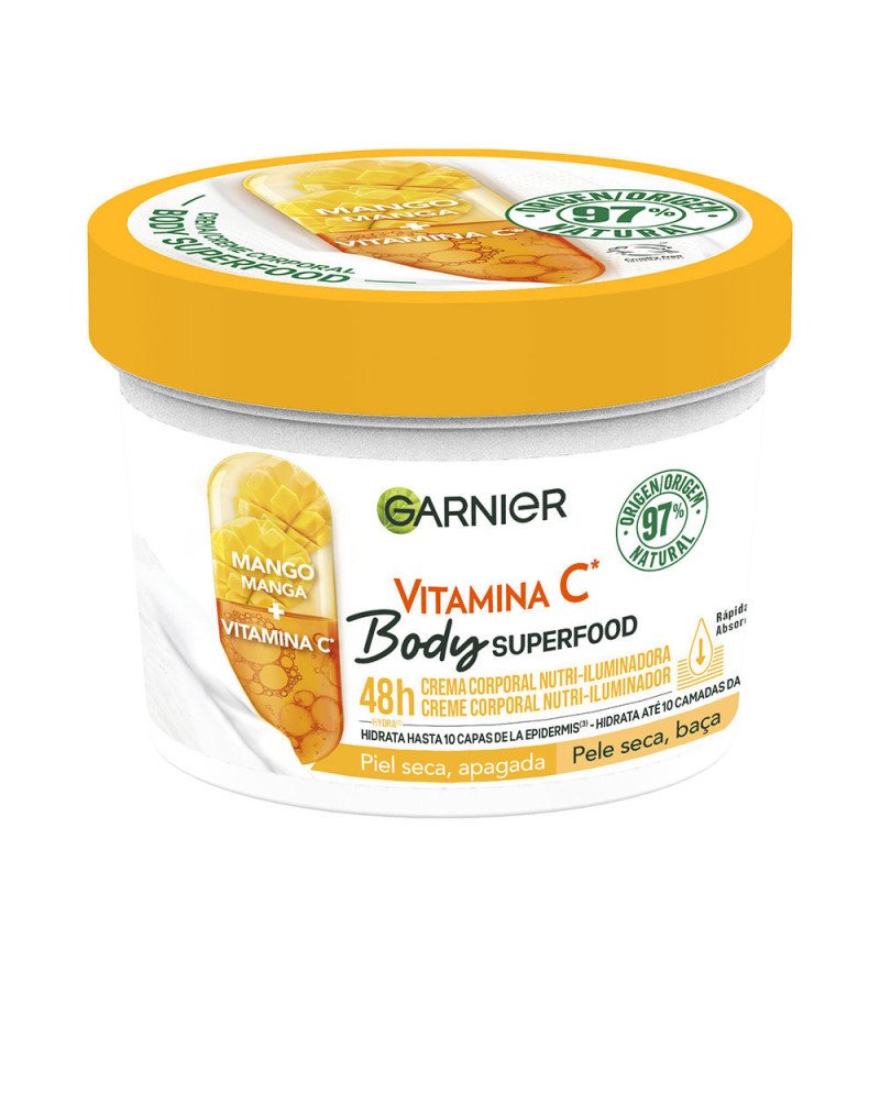 BODY SUPERFOOD MANGO crema corporal nutri-iluminadora piel seca apagada 380 ml