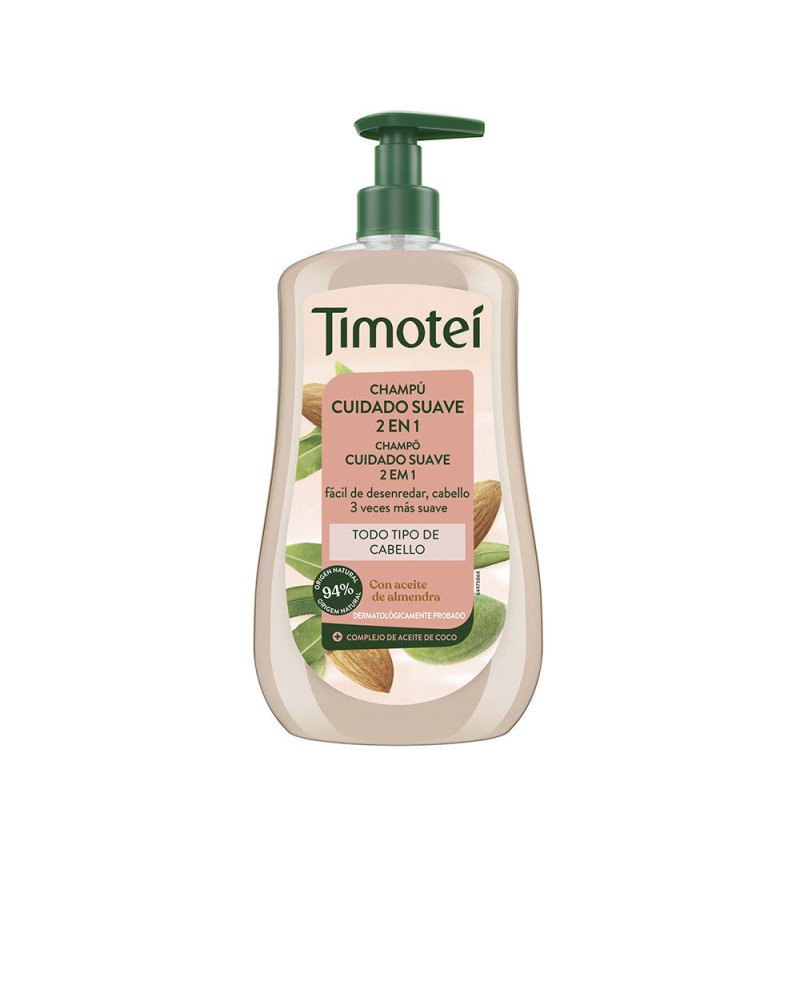 TIMOTEI champú cuidado suave 2 en 1 con aceite de almendra y coco para todo tipo de cabello 600 ml