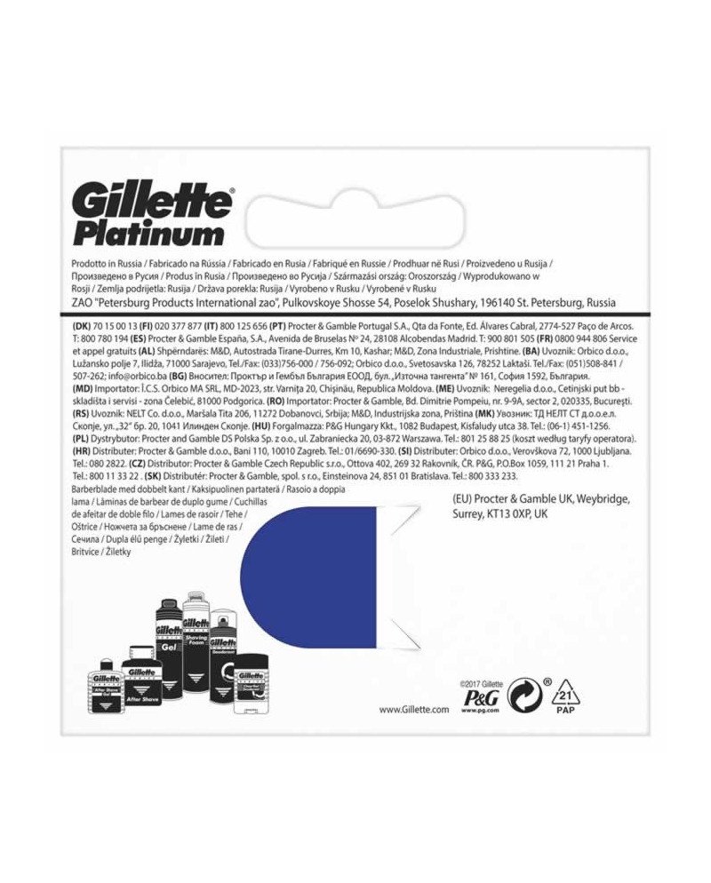 Gillette Platinum Hojas De Afeitar Para Hombre, 5 Uds.